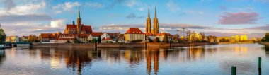 Panoraması, eski şehrin tarihi Wroclaw, Polonya