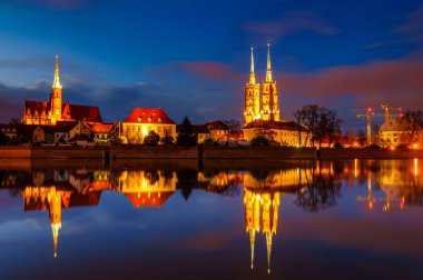 Panoraması, eski şehrin tarihi Wroclaw, Polonya