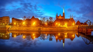 Panoraması, eski şehrin tarihi Wroclaw, Polonya