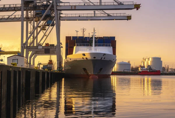 Containerschiff Containerterminal Selektiver Fokus — Stockfoto