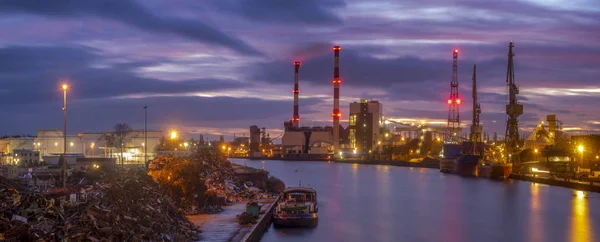 Ipari Területek Port Erőmű Hajógyár Szczecin Lengyelország — Stock Fotó