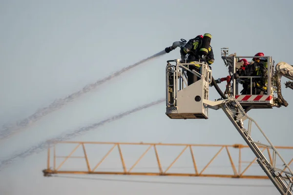 Firefighters Action Extinguishing Powerful Fire Recycling Company Poland Szczecin — Stock Photo, Image