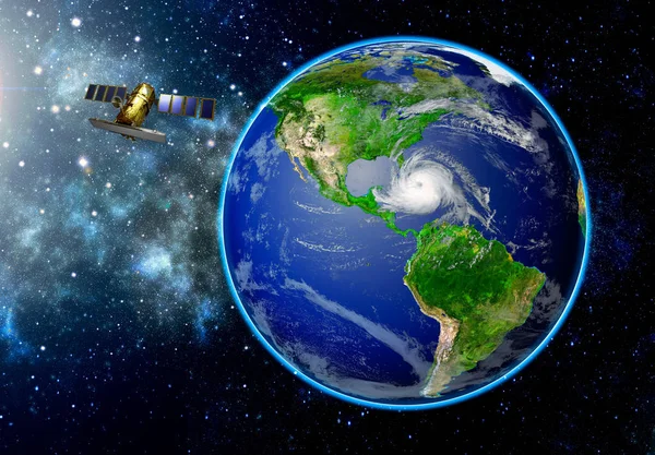 Satélite Observando Desarrollo Huracán Tropical Acercándose Elementos Esta Imagen Proporcionados —  Fotos de Stock