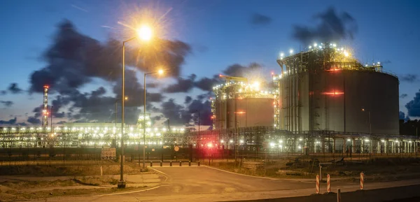 Terminal Lng Der Nacht Swinemünde Polen — Stockfoto