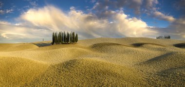 Tuscan doğal görünümünü manzara güneş doğarken, Pienza, İtalya