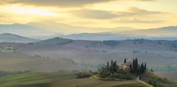 Vista Panorámica Del Paisaje Toscano Amanecer Pienza Italia —  Fotos de Stock