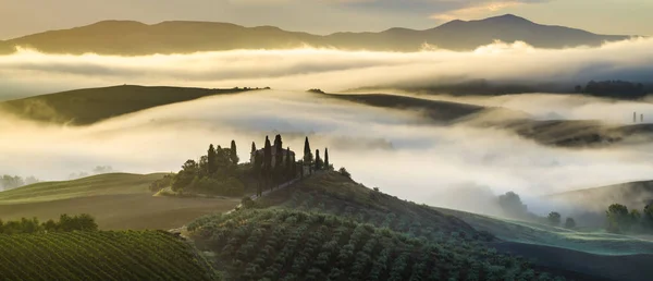 Vista Panorâmica Paisagem Toscana Nascer Sol Pienza Itália — Fotografia de Stock