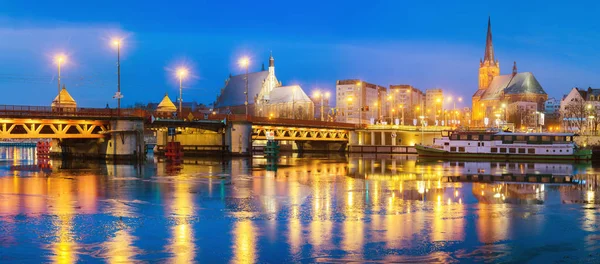 Panorama Nocturne Vieille Ville Szczecin Pologne — Photo