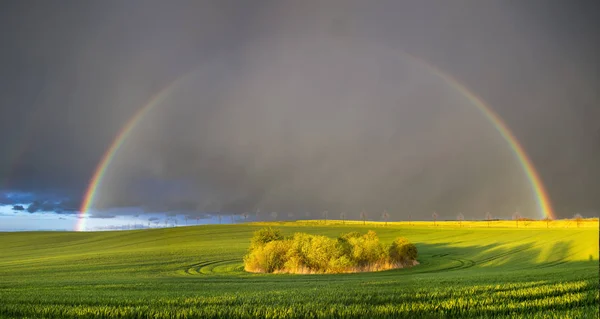 Renkli Gökkuşağının Üstünde Alanından Sonra Geçen Yağmur Fırtınası — Stok fotoğraf