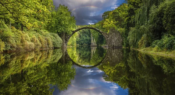 Vista Panorámica Del Puente Rakotz Kromlau Sajonia Alemania — Foto de Stock