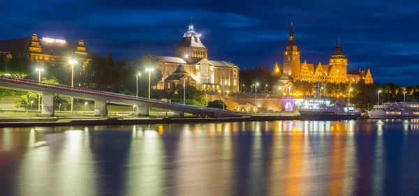 Panorama Nocturne Vieille Ville Szczecin Pologne — Photo