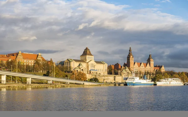 Szczecin Polska Wrzesień 2016 Panorama Starego Miasta Wieczorem — Zdjęcie stockowe
