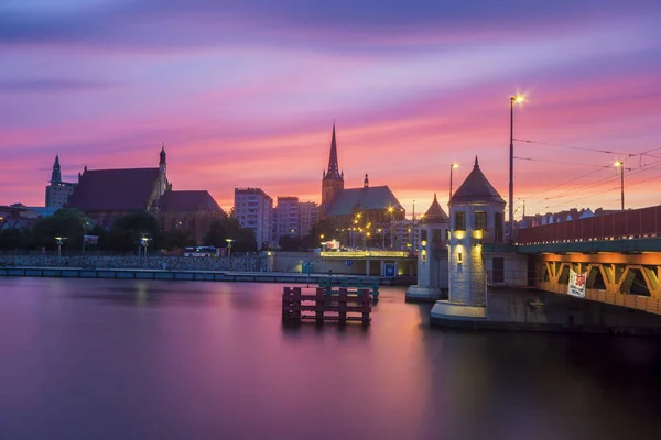 Szczecin Polandia September 2016 Panorama Kota Tua Pada Malam Hari — Stok Foto