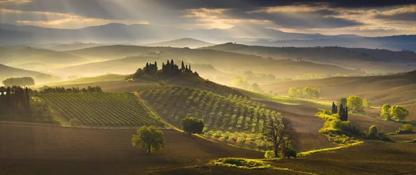 Scenic View Tuscan Landscape Sunrise Pienza Italy — Stock Photo, Image