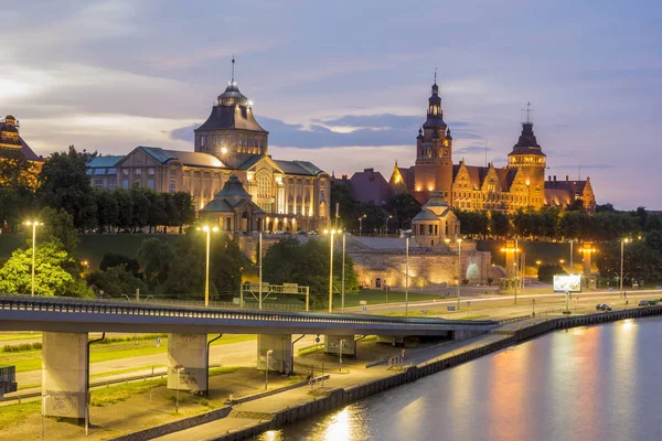 Szczecin Polska Wrzesień 2016 Panorama Starego Miasta Wieczorem — Zdjęcie stockowe