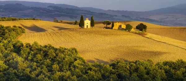 Vista Panorámica Del Paisaje Toscano Amanecer Pienza Italia — Foto de Stock