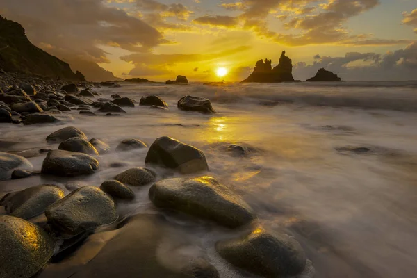 Vista Panorâmica Bela Paisagem Mar Pôr Sol Sobre Praia Atlântica — Fotografia de Stock