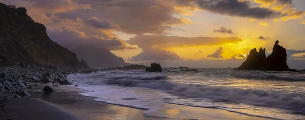 Vista Panorámica Del Hermoso Paisaje Marino Puesta Sol Sobre Playa — Foto de Stock