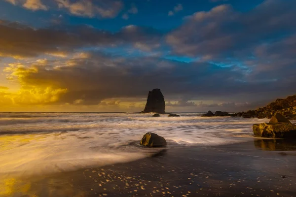 scenic view of sea landscape, ocean beach and rocks