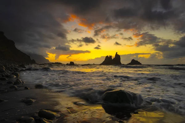 Мальовничий Вид Прекрасний Морський Пейзаж Захід Сонця Над Атлантичним Пляжем — стокове фото
