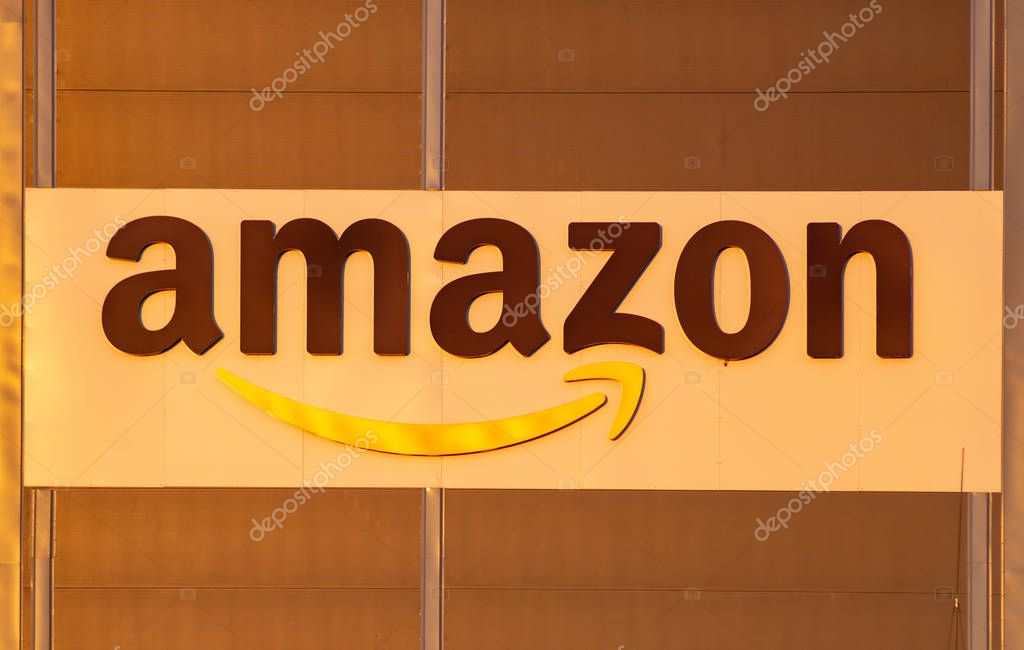 Szczecin, Poland - January: Amazon logo on facade of building logistics center