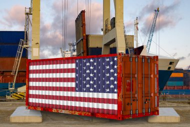 bağlantı noktası ABD bayrağı ile Amerikan kapsayıcı. Amerikan im kavramı