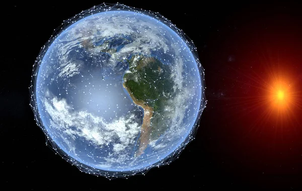Rede Intercâmbio Dados Sobre Planeta Terra Espaço — Fotografia de Stock