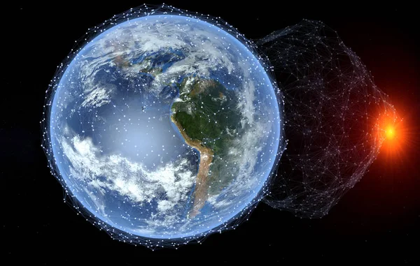 Global Kommunikationsnätverk Runt Planeten Jorden Rymden — Stockfoto