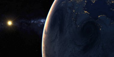 Kasırga Dünya'ya uydu görüntüsü görünür. Nasa tarafından döşenmiş bu görüntü unsurları. 