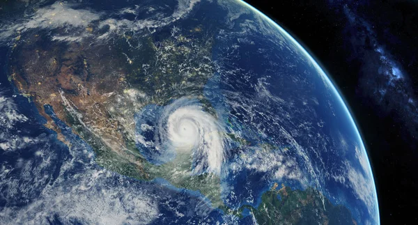 Huracán Que Acerca Continente Americano Visible Sobre Tierra Una Vista — Foto de Stock