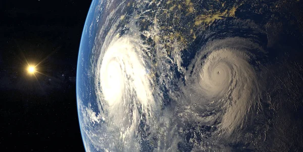 Hurrikán Föld Műholdas Nézetben Látható Elemei — Stock Fotó