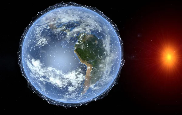 Rede Troca Dados Sobre Planeta Terra Espaço Renderi — Fotografia de Stock