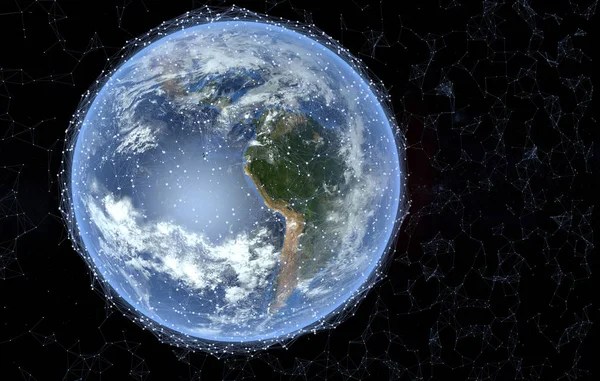 Rede Troca Dados Sobre Planeta Terra Espaço Renderi — Fotografia de Stock