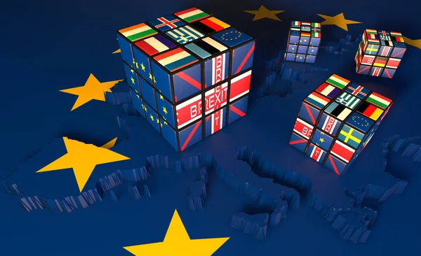Brexit Cubo Rubik Visión Las Relaciones Entre Unión Europea Gran — Foto de Stock
