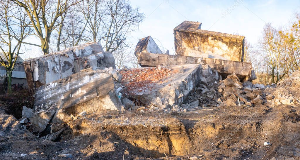 destroyed building - concret and metal debris of a destroyed building