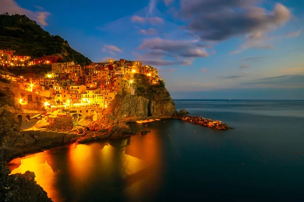 Pueblo Manarola Por Noche Costa Cinque Terre Italia Manarola Pequeño — Foto de Stock