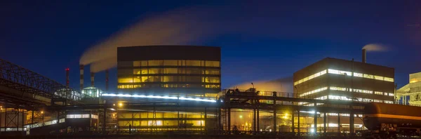 Große Chemische Fabrik Der Nacht Panorama Poland Polizei — Stockfoto