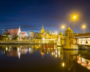 Gece Panoraması Old Town, Szczecin, Polonya