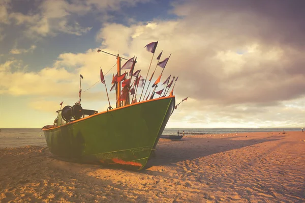 Fishing Boats Sea Beach Retro Vintage Coloring — Stock Photo, Image