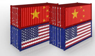 Amerika Birleşik Devletleri ve Çin kargo konteyner. Savaş kavramı ticaret. 3D r