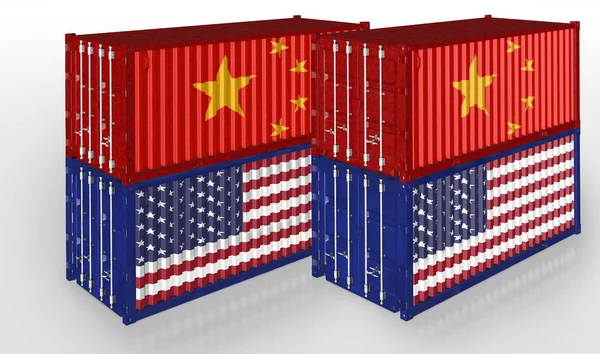 United States and China Cargo Container. Trade war Concept. 3D r — Stock Photo, Image