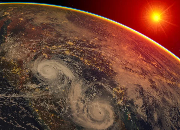 Huracán visible sobre la tierra, vista satelital. Elementos de t — Foto de Stock