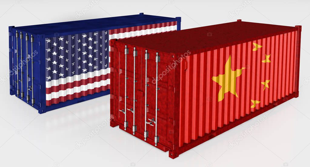 United States and China Cargo Container. Trade war Concept. 3D r