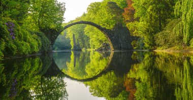 Devils Bridge içinde Kromlau, Bahar parkta Blooming orman gülleri 