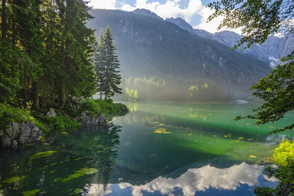 Na Laghi di Fusine alpské jezero v Julských Alpách — Stock fotografie