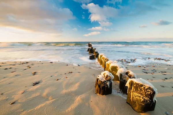 Pôr Sol Sobre Mar Báltico Inverno Miedzyzdroje Recurso Mar Báltico — Fotografia de Stock