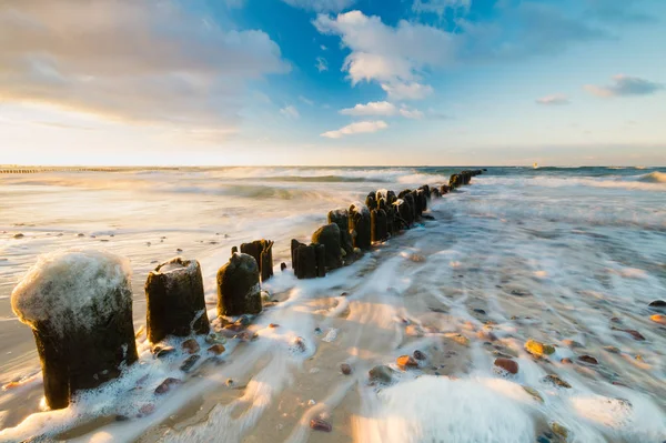 Pôr Sol Sobre Mar Báltico Inverno Miedzyzdroje Recurso Mar Báltico — Fotografia de Stock