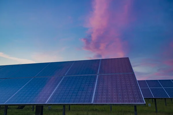 Solar panels at sunset