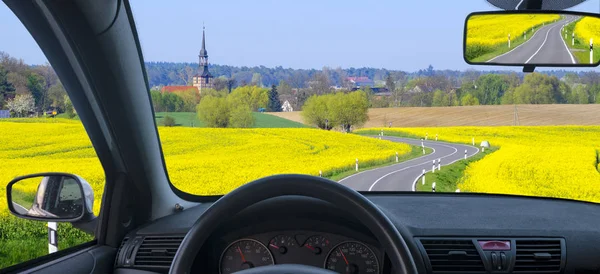 Вид Кабіни Автомобіля Подорожує Сільській Дорозі — стокове фото