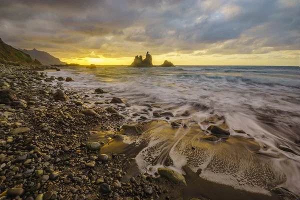Захід Сонця Над Атлантики Дикі Пляжу Плайя Benijo Тенеріфе — стокове фото
